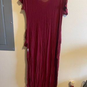 Women's V Neck Solid Color Fashion Casual Pocket Split Long Dresses